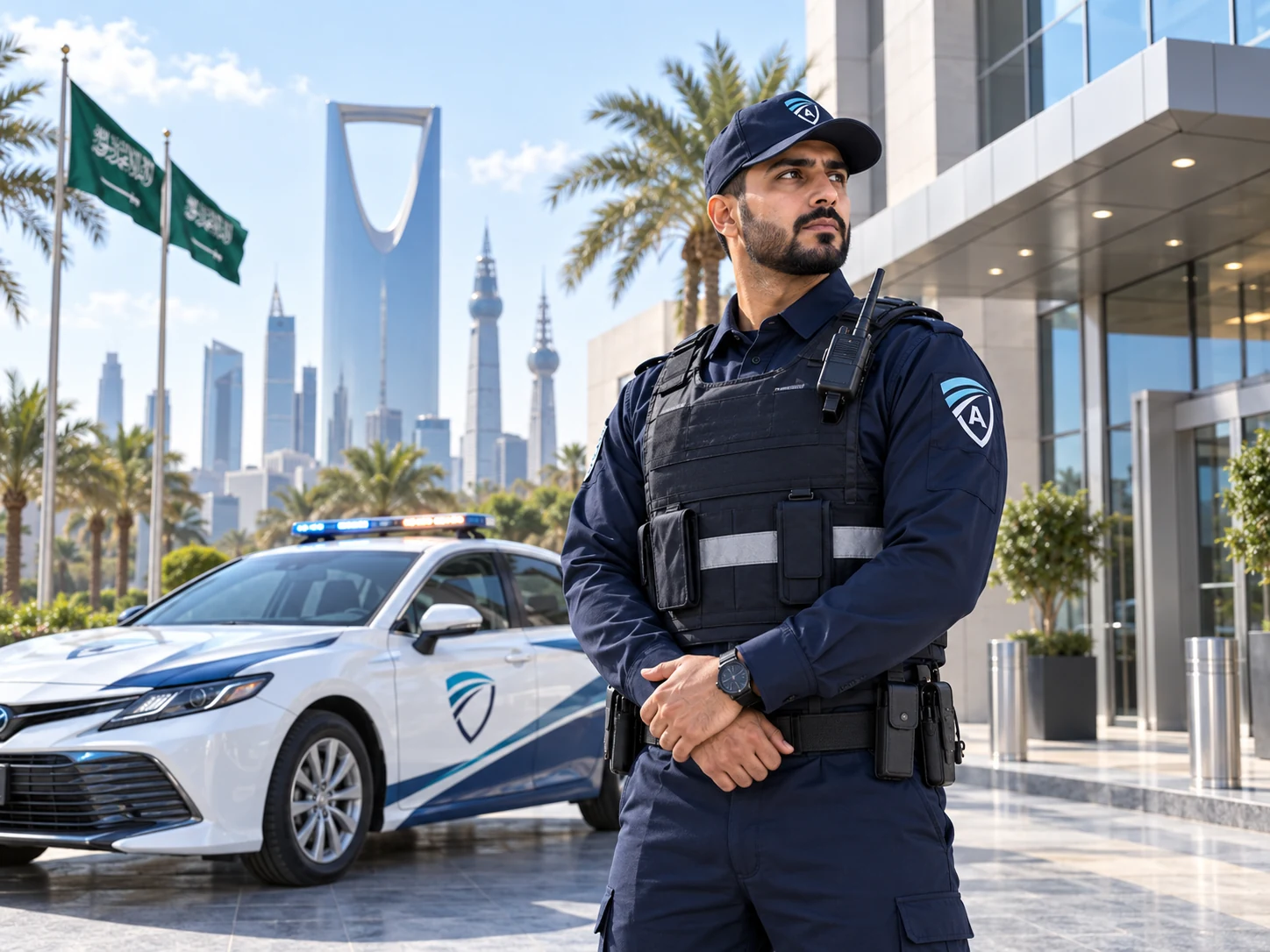 Professional security guard at a modern Saudi facility